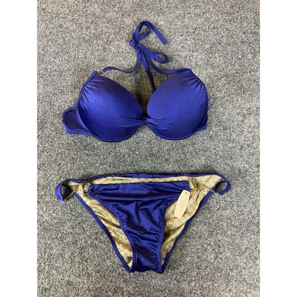 Rare Victoria Secret Bikini Blue Push Up Top & NWT Gold Chain Bottom Swimwear - Picture 4 of 8